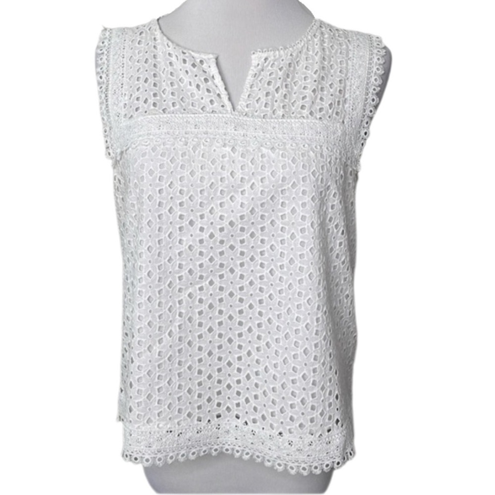 Banana Republic White Eyelet Sleeveless Top